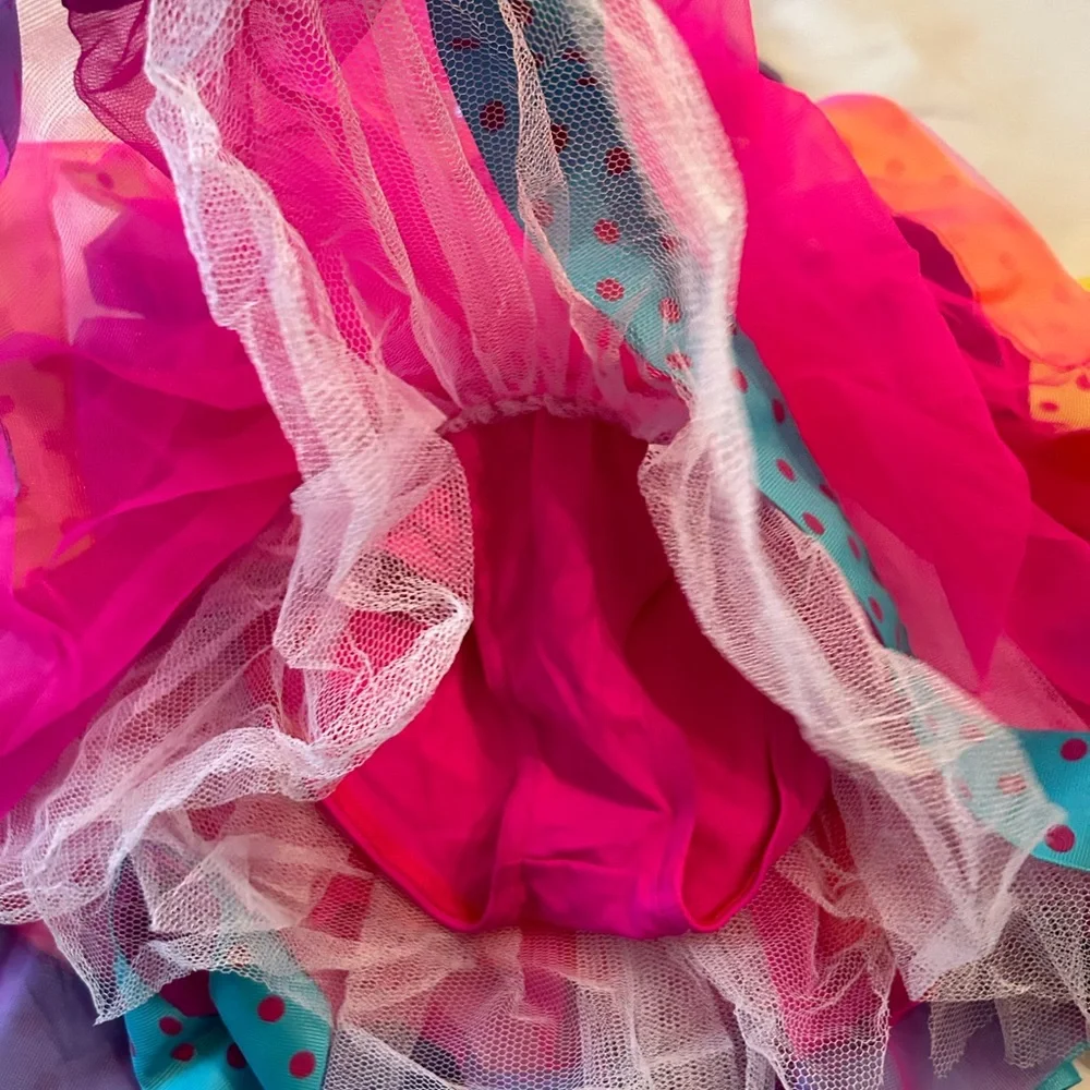 Weissman Pink Sequin Halter Dance Costume with Multicolor Ruffled Skirt